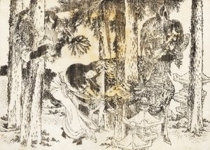 Una mujer realiza una ceremonia de maldición de Katsushika Hokusai